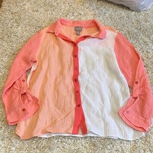 Chico's Coral and White Button Down Shirt